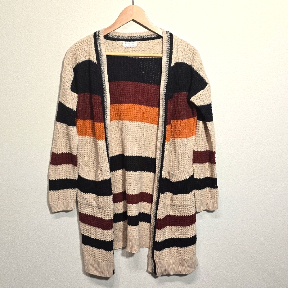 Striped Open-Front Cardigan Sweater, 90s Vibe, Boho